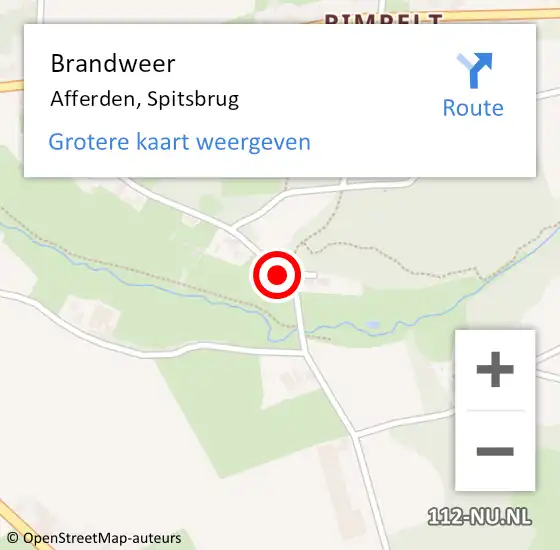 Locatie op kaart van de 112 melding: Brandweer Afferden, Spitsbrug op 9 september 2018 11:58