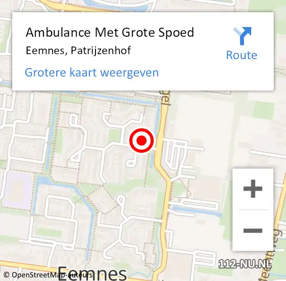 Locatie op kaart van de 112 melding: Ambulance Met Grote Spoed Naar Eemnes, Patrijzenhof op 9 september 2018 12:36