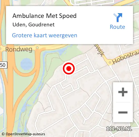 Locatie op kaart van de 112 melding: Ambulance Met Spoed Naar Uden, Goudrenet op 9 september 2018 12:48