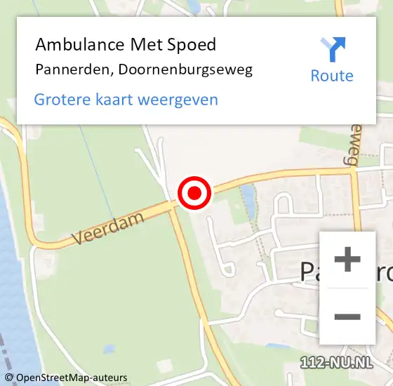 Locatie op kaart van de 112 melding: Ambulance Met Spoed Naar Pannerden, Doornenburgseweg op 9 september 2018 13:12