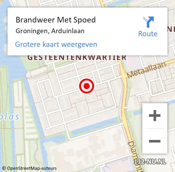 Locatie op kaart van de 112 melding: Brandweer Met Spoed Naar Groningen, Arduinlaan op 9 september 2018 13:41