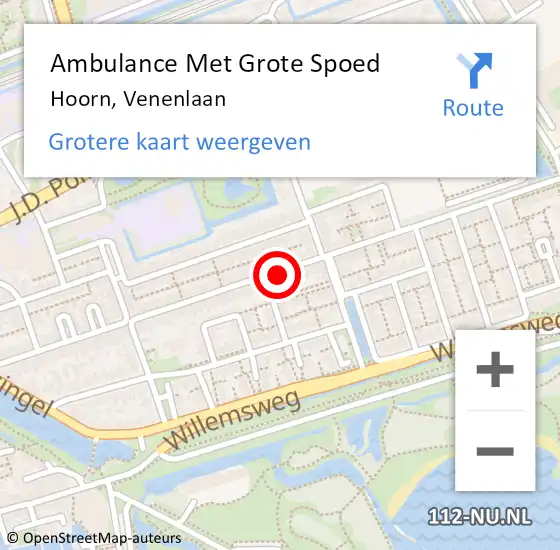 Locatie op kaart van de 112 melding: Ambulance Met Grote Spoed Naar Hoorn, Venenlaan op 9 september 2018 13:42