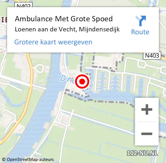 Locatie op kaart van de 112 melding: Ambulance Met Grote Spoed Naar Loenen aan de Vecht, Mijndensedijk op 9 september 2018 14:07