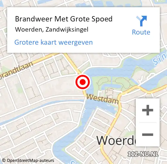 Locatie op kaart van de 112 melding: Brandweer Met Grote Spoed Naar Woerden, Zandwijksingel op 9 september 2018 14:45