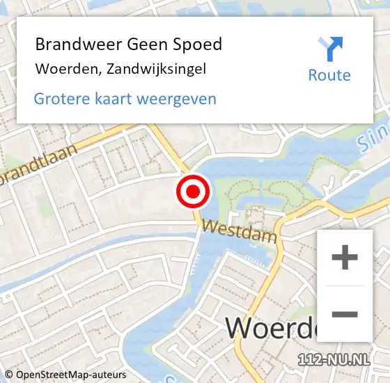 Locatie op kaart van de 112 melding: Brandweer Geen Spoed Naar Woerden, Zandwijksingel op 9 september 2018 14:47