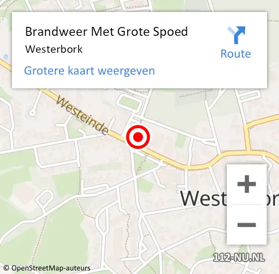 Locatie op kaart van de 112 melding: Brandweer Met Grote Spoed Naar Westerbork op 9 september 2018 14:55