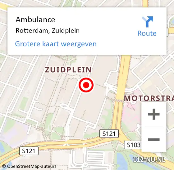 Locatie op kaart van de 112 melding: Ambulance Rotterdam, Zuidplein op 9 september 2018 15:11