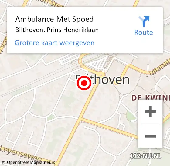 Locatie op kaart van de 112 melding: Ambulance Met Spoed Naar Bilthoven, Prins Hendriklaan op 9 september 2018 16:46