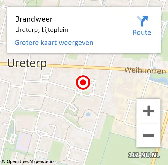 Locatie op kaart van de 112 melding: Brandweer Ureterp, Lijteplein op 9 september 2018 16:49