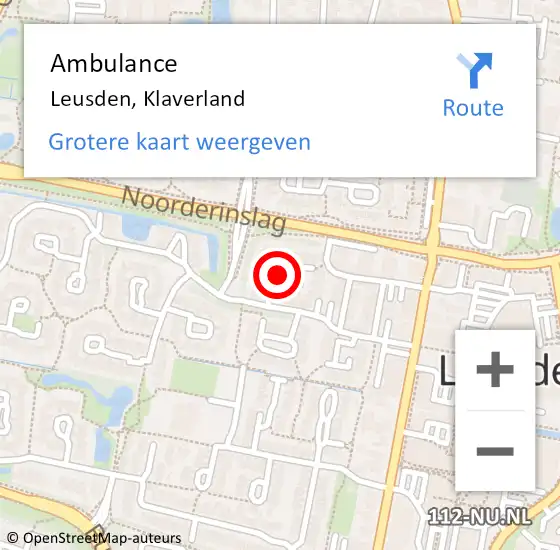 Locatie op kaart van de 112 melding: Ambulance Leusden, Klaverland op 9 september 2018 17:10