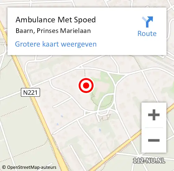 Locatie op kaart van de 112 melding: Ambulance Met Spoed Naar Baarn, Prinses Marielaan op 9 september 2018 18:03