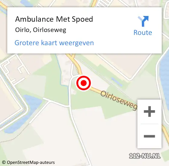 Locatie op kaart van de 112 melding: Ambulance Met Spoed Naar Oirlo, Oirloseweg op 9 september 2018 19:07