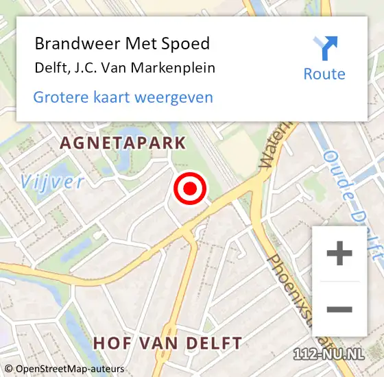 Locatie op kaart van de 112 melding: Brandweer Met Spoed Naar Delft, J.C. Van Markenplein op 9 september 2018 19:38