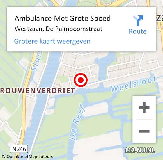 Locatie op kaart van de 112 melding: Ambulance Met Grote Spoed Naar Westzaan, De Palmboomstraat op 9 september 2018 21:10