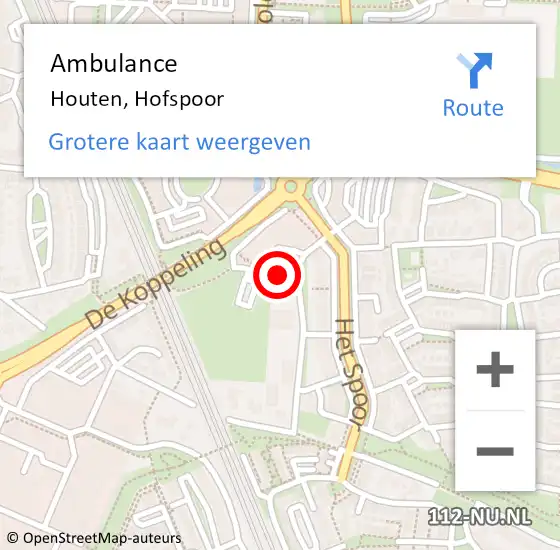 Locatie op kaart van de 112 melding: Ambulance Houten, Hofspoor op 9 september 2018 21:23