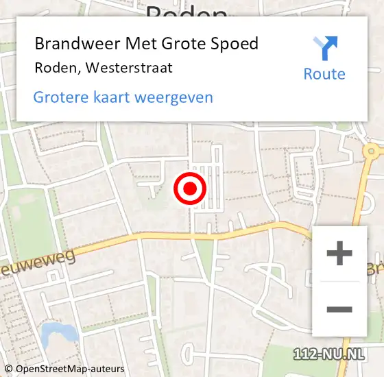 Locatie op kaart van de 112 melding: Brandweer Met Grote Spoed Naar Roden, Westerstraat op 9 september 2018 22:31