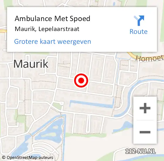 Locatie op kaart van de 112 melding: Ambulance Met Spoed Naar Maurik, Lepelaarstraat op 9 september 2018 23:19