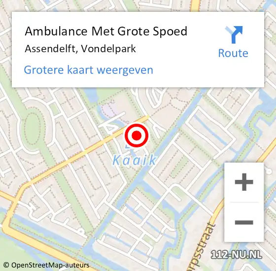 Locatie op kaart van de 112 melding: Ambulance Met Grote Spoed Naar Assendelft, Vondelpark op 10 september 2018 02:01