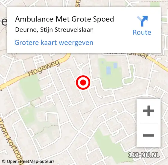 Locatie op kaart van de 112 melding: Ambulance Met Grote Spoed Naar Deurne, Stijn Streuvelslaan op 10 september 2018 05:58