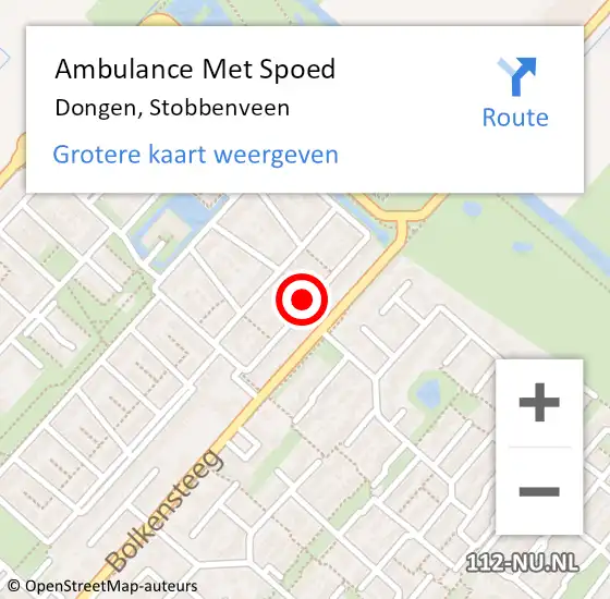 Locatie op kaart van de 112 melding: Ambulance Met Spoed Naar Dongen, Stobbenveen op 10 september 2018 06:11