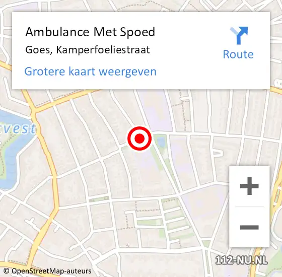 Locatie op kaart van de 112 melding: Ambulance Met Spoed Naar Goes, Kamperfoeliestraat op 10 september 2018 06:32