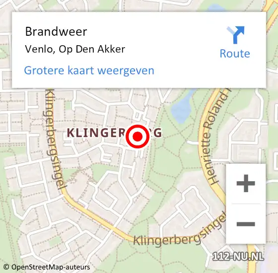 Locatie op kaart van de 112 melding: Brandweer Venlo, Op Den Akker op 10 september 2018 07:48