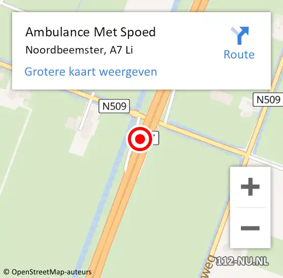 Locatie op kaart van de 112 melding: Ambulance Met Spoed Naar Noordbeemster, A7 Li hectometerpaal: 23,0 op 10 september 2018 07:54
