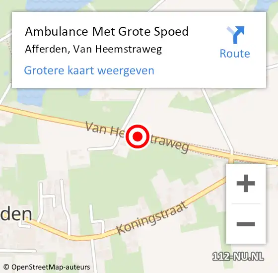 Locatie op kaart van de 112 melding: Ambulance Met Grote Spoed Naar Afferden, Van Heemstraweg op 10 september 2018 09:10