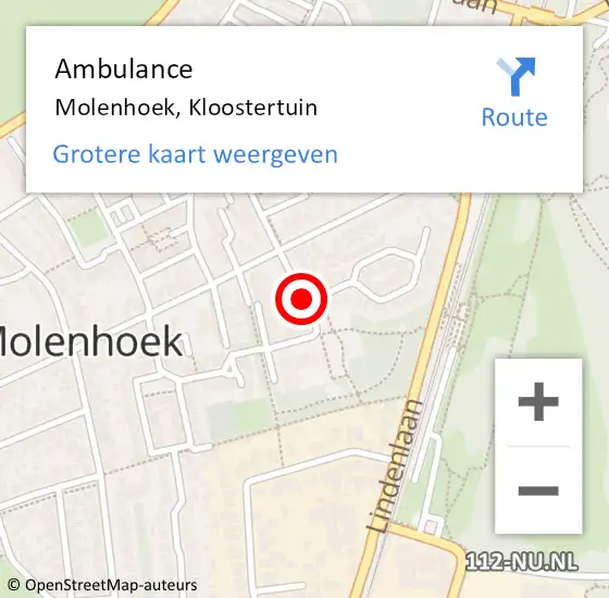Locatie op kaart van de 112 melding: Ambulance Molenhoek, Kloostertuin op 10 september 2018 09:20