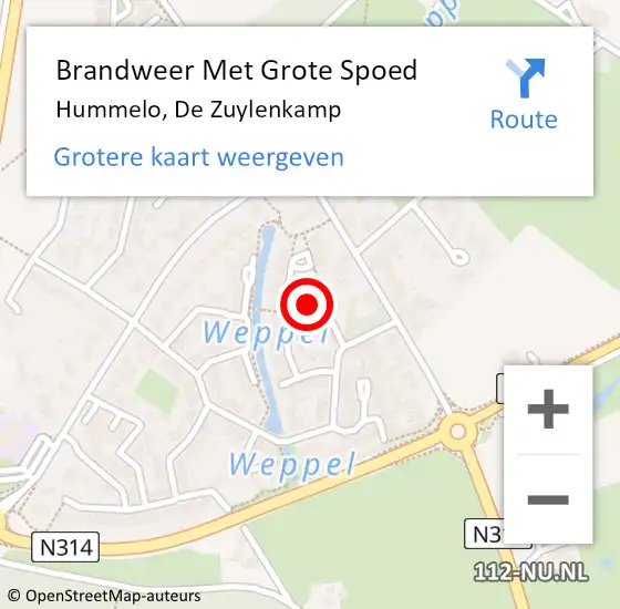 Locatie op kaart van de 112 melding: Brandweer Met Grote Spoed Naar Hummelo, De Zuylenkamp op 10 september 2018 09:33