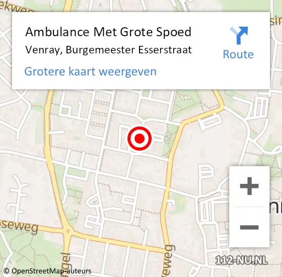 Locatie op kaart van de 112 melding: Ambulance Met Grote Spoed Naar Venray, Burgemeester Esserstraat op 10 september 2018 09:35