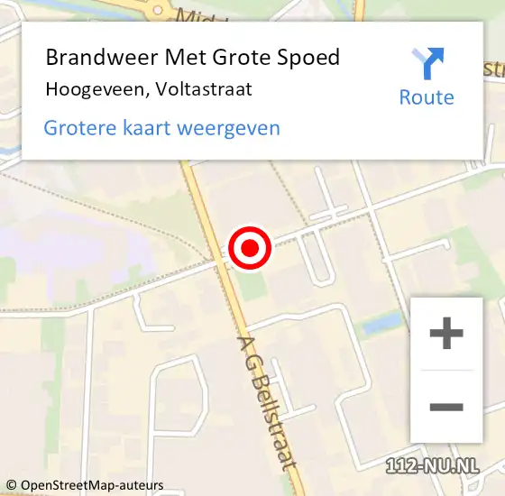 Locatie op kaart van de 112 melding: Brandweer Met Grote Spoed Naar Hoogeveen, Voltastraat op 10 september 2018 09:58
