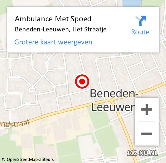 Locatie op kaart van de 112 melding: Ambulance Met Spoed Naar Beneden-Leeuwen, Het Straatje op 10 september 2018 10:39