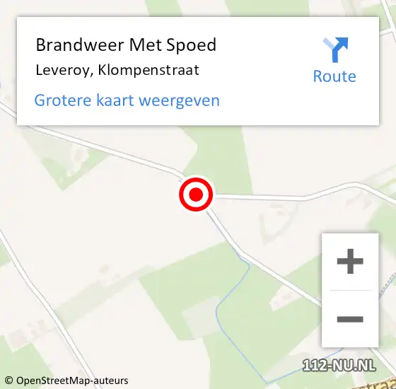 Locatie op kaart van de 112 melding: Brandweer Met Spoed Naar Leveroy, Klompenstraat op 10 september 2018 10:53