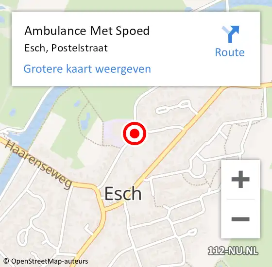 Locatie op kaart van de 112 melding: Ambulance Met Spoed Naar Esch, Postelstraat op 10 september 2018 10:54