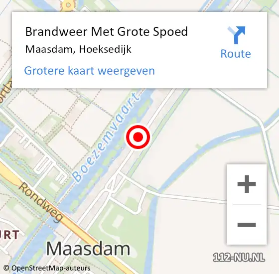 Locatie op kaart van de 112 melding: Brandweer Met Grote Spoed Naar Maasdam, Hoeksedijk op 10 september 2018 11:23