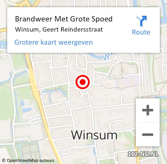Locatie op kaart van de 112 melding: Brandweer Met Grote Spoed Naar Winsum, Geert Reindersstraat op 10 september 2018 11:47