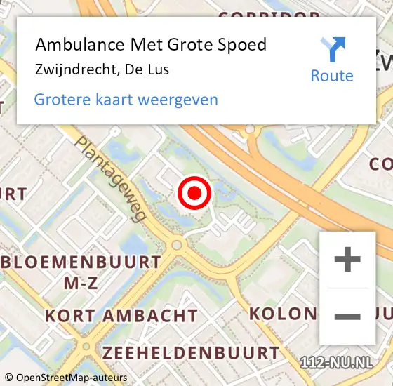 Locatie op kaart van de 112 melding: Ambulance Met Grote Spoed Naar Zwijndrecht, De Lus op 10 september 2018 11:51