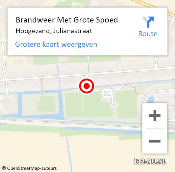 Locatie op kaart van de 112 melding: Brandweer Met Grote Spoed Naar Hoogezand, Julianastraat op 10 september 2018 11:53