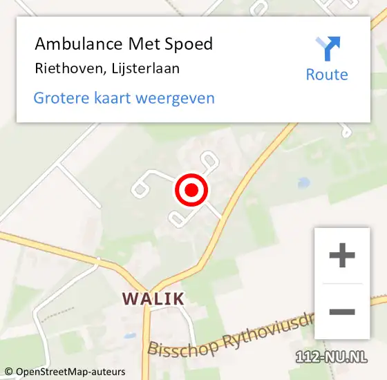 Locatie op kaart van de 112 melding: Ambulance Met Spoed Naar Riethoven, Lijsterlaan op 10 september 2018 11:55