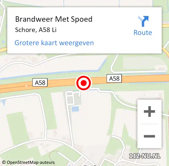 Locatie op kaart van de 112 melding: Brandweer Met Spoed Naar Schore, A58 Li op 10 september 2018 12:26