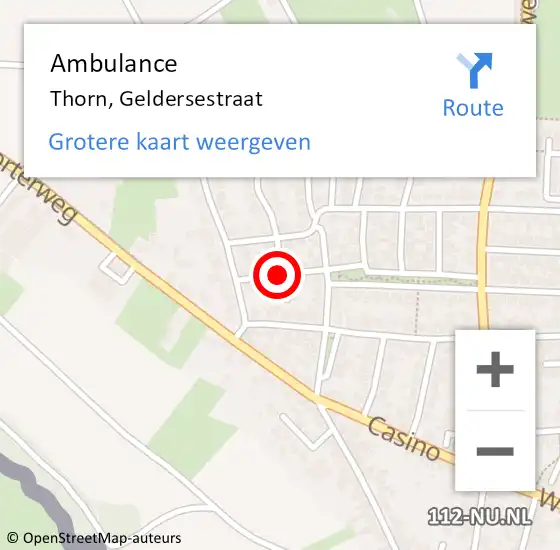 Locatie op kaart van de 112 melding: Ambulance Thorn, Geldersestraat op 10 september 2018 12:26