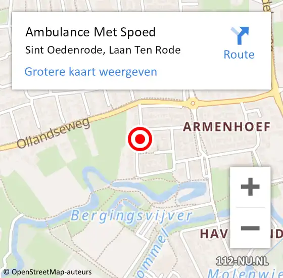 Locatie op kaart van de 112 melding: Ambulance Met Spoed Naar Sint Oedenrode, Laan Ten Rode op 10 september 2018 12:54