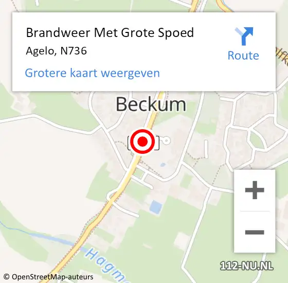 Locatie op kaart van de 112 melding: Brandweer Met Grote Spoed Naar Agelo, N736 op 10 september 2018 13:22