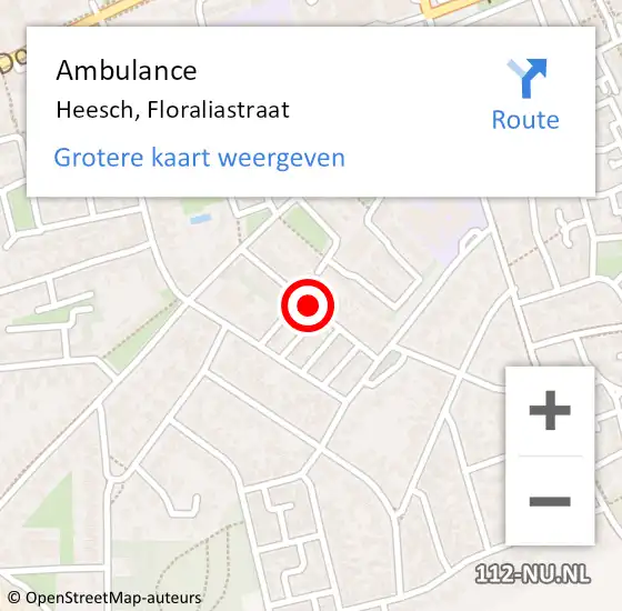 Locatie op kaart van de 112 melding: Ambulance Heesch, Floraliastraat op 10 september 2018 13:34