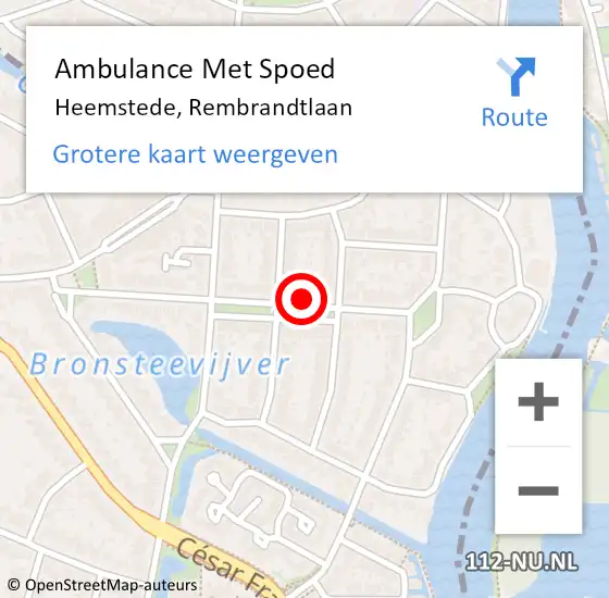 Locatie op kaart van de 112 melding: Ambulance Met Spoed Naar Heemstede, Rembrandtlaan op 10 september 2018 14:10