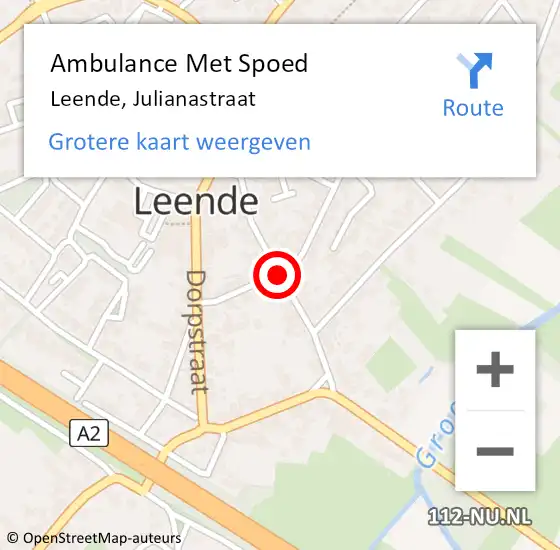 Locatie op kaart van de 112 melding: Ambulance Met Spoed Naar Leende, Julianastraat op 10 september 2018 14:15