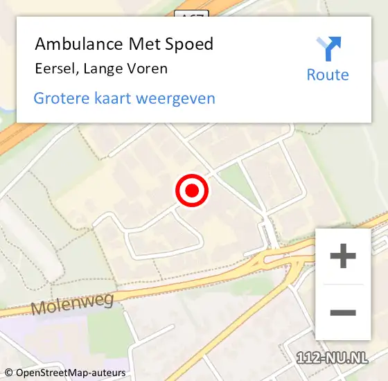 Locatie op kaart van de 112 melding: Ambulance Met Spoed Naar Eersel, Lange Voren op 10 september 2018 14:36