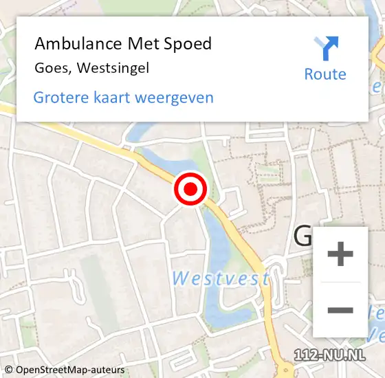 Locatie op kaart van de 112 melding: Ambulance Met Spoed Naar Goes, Westsingel op 10 september 2018 15:33