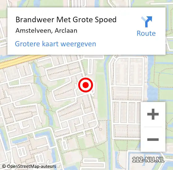 Locatie op kaart van de 112 melding: Brandweer Met Grote Spoed Naar Amstelveen, Arclaan op 10 september 2018 16:15